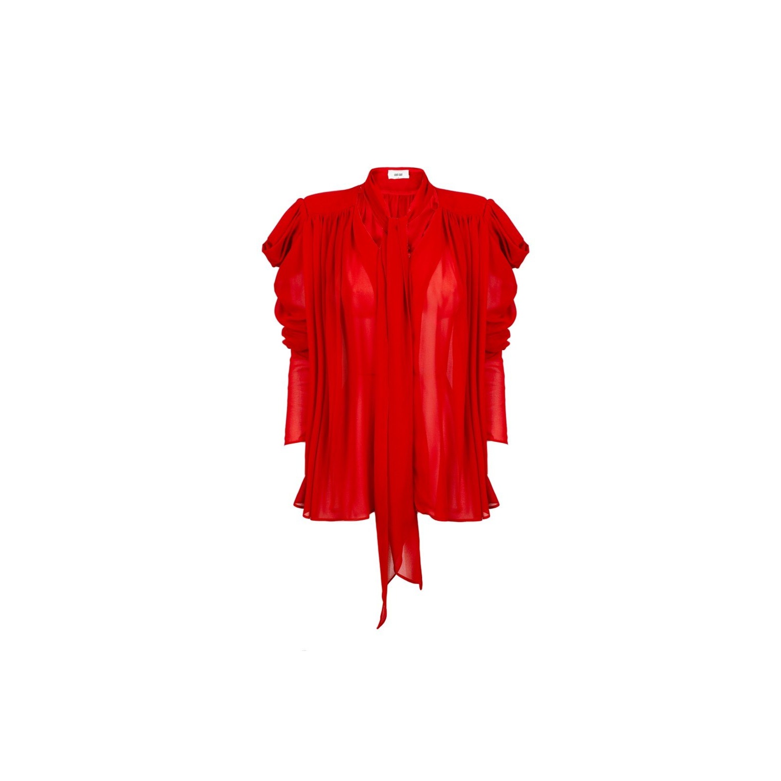 Innovare Denim New Women's Red Sheer Button Down Tie Neck Puff Sleeve Blouse S — image 2 of 8